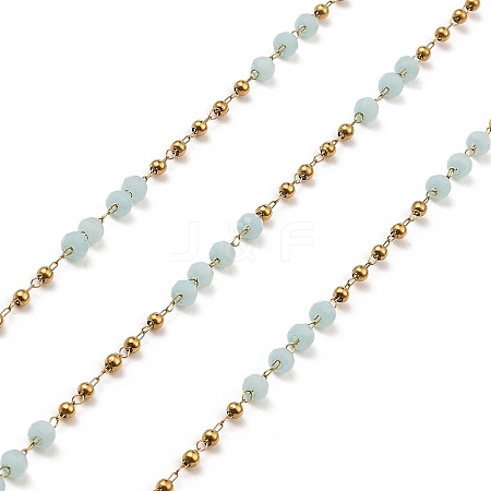 Rondelle Glass Beaded Link Chains CHS-G028-07G-04-1