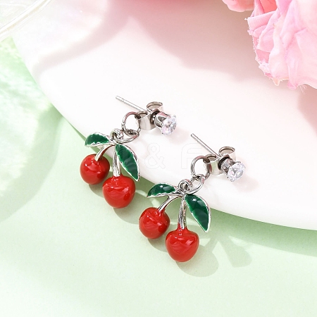 Cherry Alloy Enamel Dangle Stud Earrings EJEW-JE06633-1