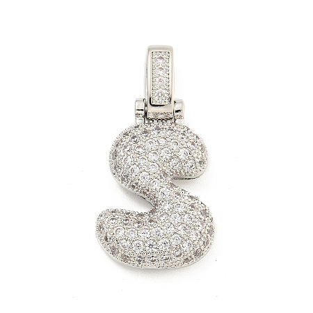 Brass Micro Pave Clear Cubic Zirconia Pendants KK-B099-01P-S-1