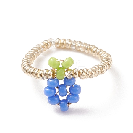 Glass Seed Braided Grape Finger Ring RJEW-TA00044-01-1