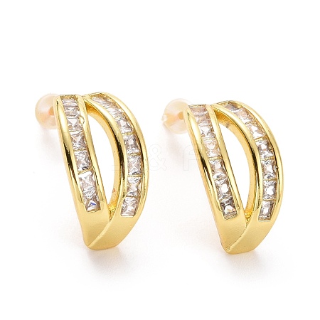 Clear Cubic Zirconia Twist Oval Stud Earrings EJEW-A072-23LG-1