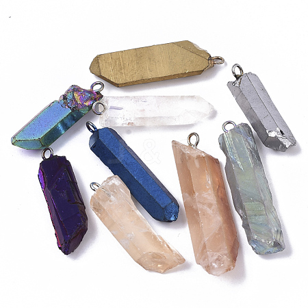 PVD Vacuum Plating Natural Quartz Crystal Pendants G-R461-07-1