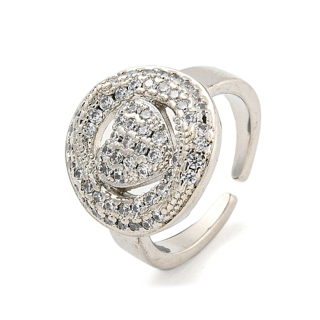 Real Platinum Plated Brass Micro Pave Clear Cubic Zirconia Cuff Rings RJEW-L113-018P-04-1