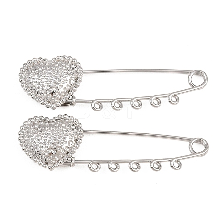 Hammered Heart 304 Stainless Steel Safety Pins Brooch Findings SA-CBA098D-15D-P05-1