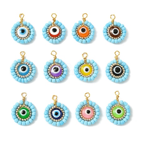 12 Pcs Resin Glass Seed Beaded Pendants PALLOY-MZ00301-1