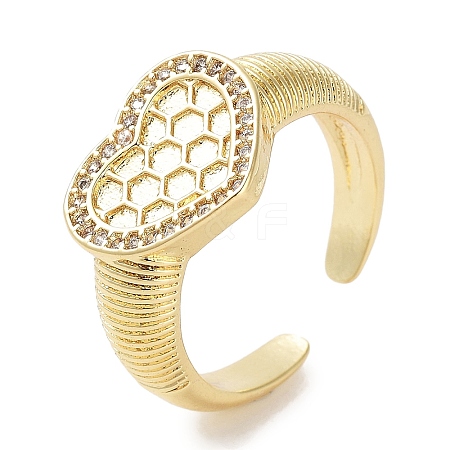 Rack Plating Brass Pave Clear Cubic Zirconia OPen Cuff Rings RJEW-M172-14G-1