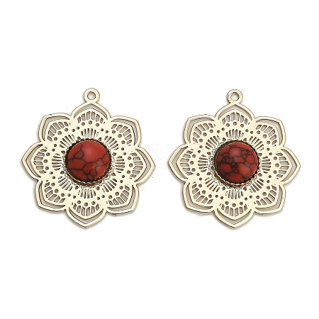 Dyed Synthetic Turquoise Flower Pendants KK-Z088-03G-02-1