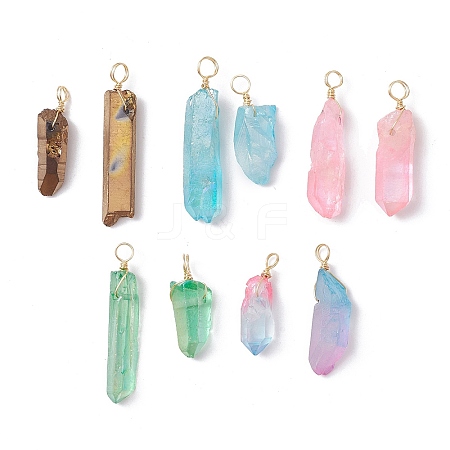 10Pcs 10 Styles Electroplated Natural Quartz Crystal  Pendants PALLOY-JF02533-01S-1