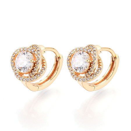 Brass Micro Pave Clear Cubic Zirconia Flower Hoop Earrings EJEW-T048-43G-1