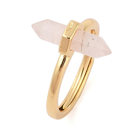 Double Pointed Hexagonal Prism Natural Rose Quartz Adjustable Rings for Women RJEW-G327-01G-04-1