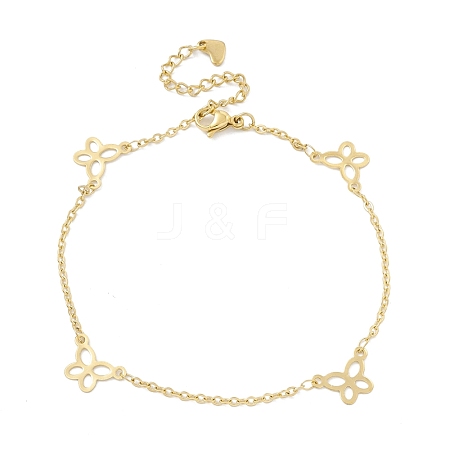 Vacuum Plating 304 Stainless Steel Butterfly Link Anklet with Cable Chains for Women STAS-E001-16G-1