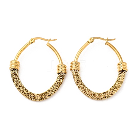 304 Stainless Steel Oval with Mesh Chains Hoop Earrings EJEW-M221-05G-1