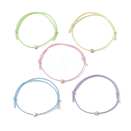 5Pcs 5 Colors Brass Star Braided Bead Bracelet BJEW-JB09737-04S-1
