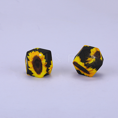 Colorful Pattern Printed Silicone Beads SI-JX0022A-19-1