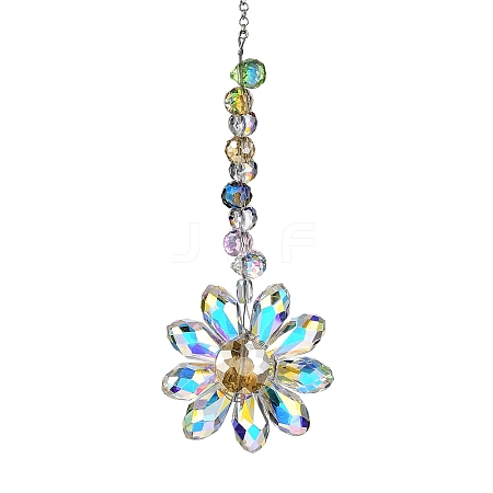 Glass Flower Hanging Suncatchers HJEW-C009-01A-1