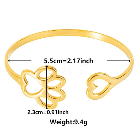 Stylish European and American Hollow Paw Print & Heart 304 Stainless Steel Cuff Bangles for Women IJ5253-2-1