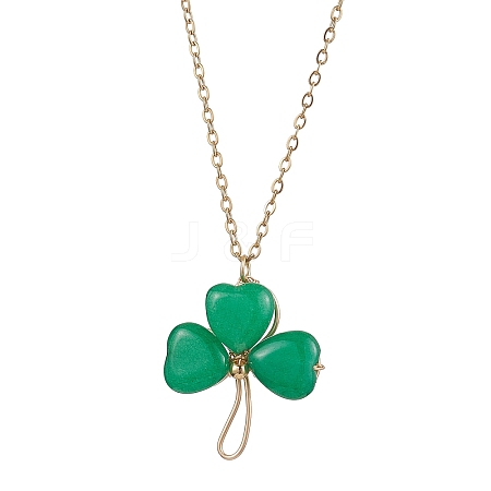 Natural Malaysia Jade Dyed Shamrock Pendant Necklace NJEW-JN05023-02-1