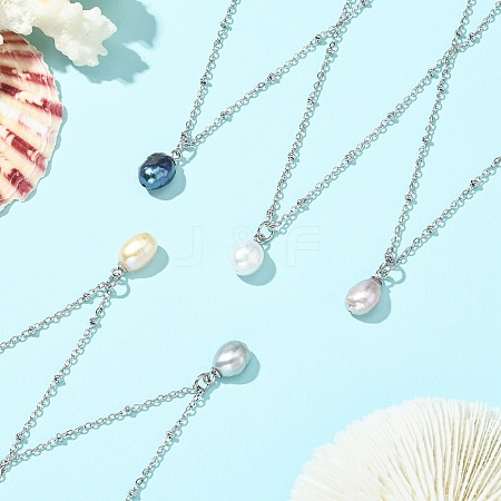 Natural Cultured Freshwater Pearl Potato Pendant 304 Stainless Steel Satellite Chain Necklaces for Women NJEW-JN06346-1