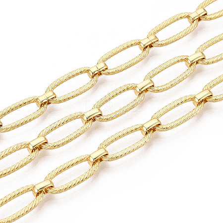 Brass Textured Oval Link Chains CHC-T018-37G-1