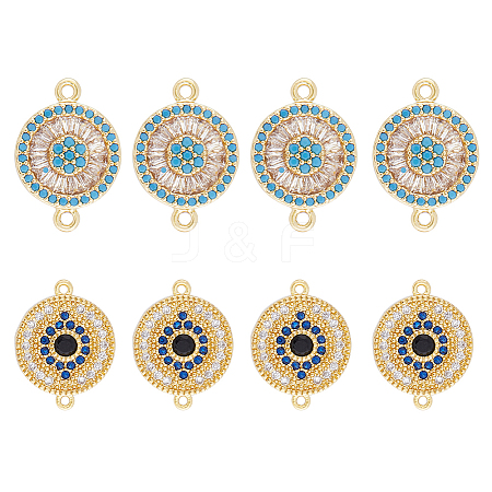 DICOSMETIC 8Pcs 2 Styles Brass Pave Clear & Deep Sky Blue Cubic Zirconia Connector Charms KK-DC0003-42-1