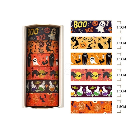 6 Rolls Halloween Theme Paper Decorative Paper Tapes Set STIC-H002-10B-1