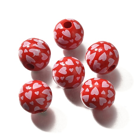 Valentine's Day Element Printed Wood Beads WOOD-R002-01-39-1