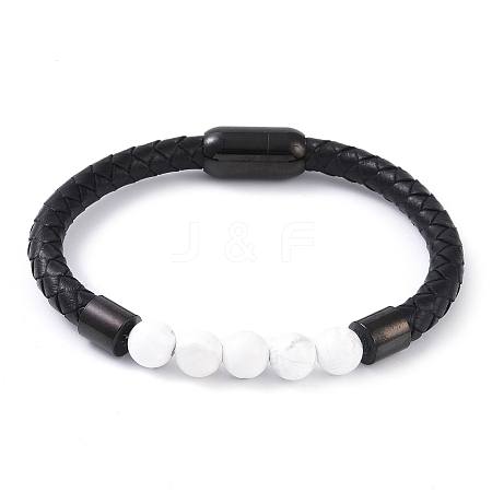 Round Natural Howlite Bead Bracelets BJEW-A009-08EB-02-1