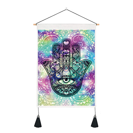 Polyester Hamsa Hand/Hand of Miriam with Evil Eye Pattern Wall Hanging Tapestry WG39989-04-1-1