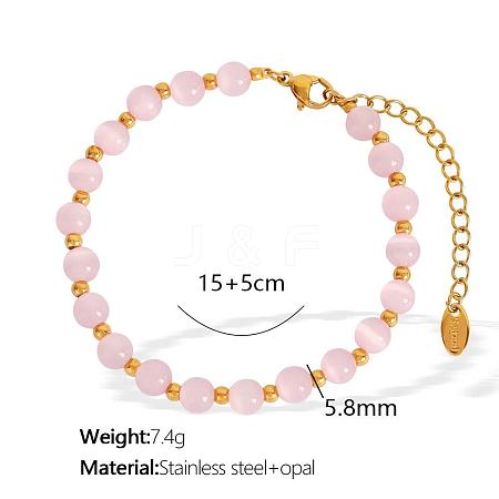 Elegant European 5.8MM Round Cat Eye Beaded Bracelets with Stainless Steel End Chains for Women QL5460-3-1