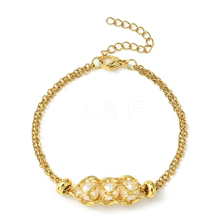 Natural Pearl Link Bracelet BJEW-JB09794-1