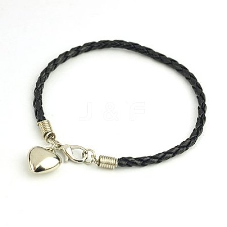PU Leather Braided Charm Bracelets BJEW-JB00785-09-1