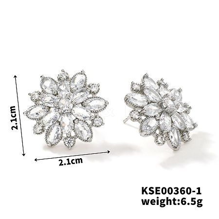 Fashionable Cute Shiny Brass Rhinestone Stud Earrings French Romantic Sunflower Earrings LT6449-1-1