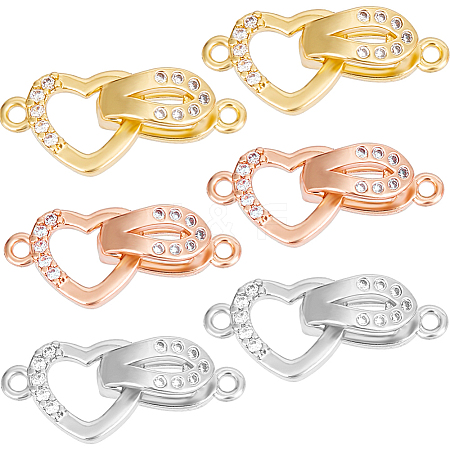 CREATCABIN 6Pcs 3 Colors Brass Micro Pave Clear Cubic Zirconia Fold Over Clasps KK-CN0002-86-1