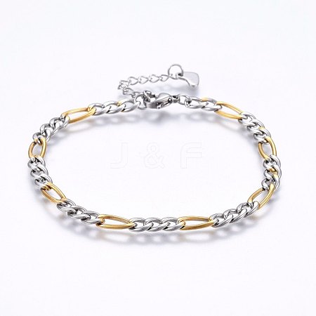 304 Stainless Steel Figaro Chain Bracelets BJEW-I266-02GP-1