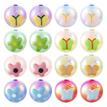 16Pcs 8 Styles UV Plating Rainbow Iridescent Acrylic Beads PACR-TA0001-07-1