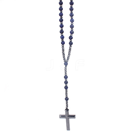 Natural Lapis Lazuli Rosary Bead Necklace WG81562-02-1