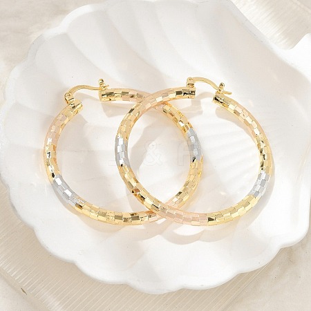 Brass Two Tone Hoop Earrings EJEW-B117-06E-M-1