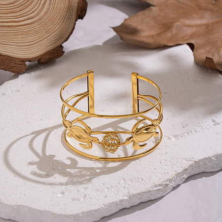 304 Stainless Steel Cuff Statement Bangles BJEW-Z161-03G-1