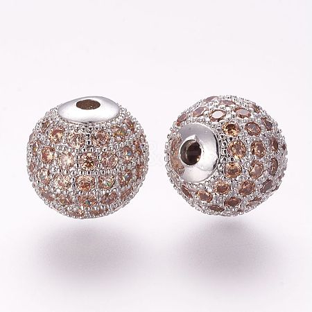 Brass Micro Pave Cubic Zirconia Beads ZIRC-G092-23P-08-1