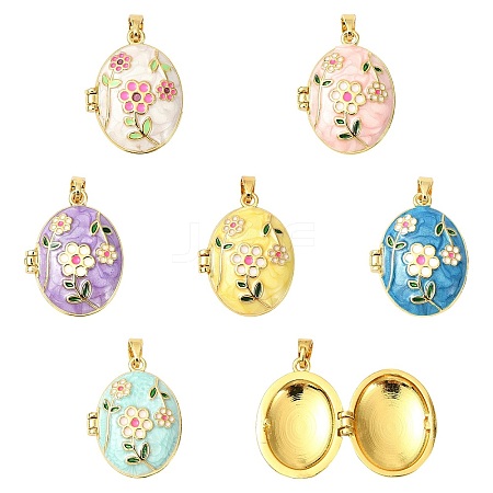 6Pcs 6 Colors Brass Enamel Locket Pendants KK-CJ0005-72-1