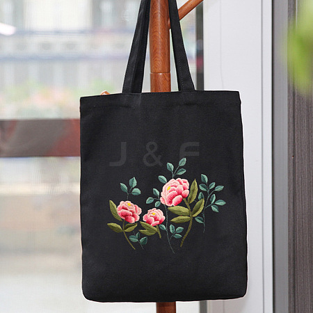 DIY Peony Pattern Tote Bag Embroidery Kit PW22121380890-1