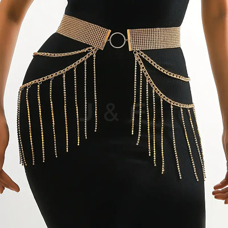 Alloy Crystal Rhinestone Layered Tassel Waist Belly Chains for Women FS-WGA9AD1-02-1