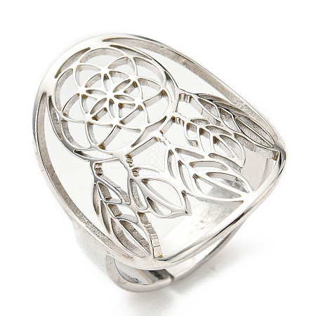 Non-Tarnish Adjustable 304 Stainless Steel Woven Web/Net with Feather Ring RJEW-F149-05P-1