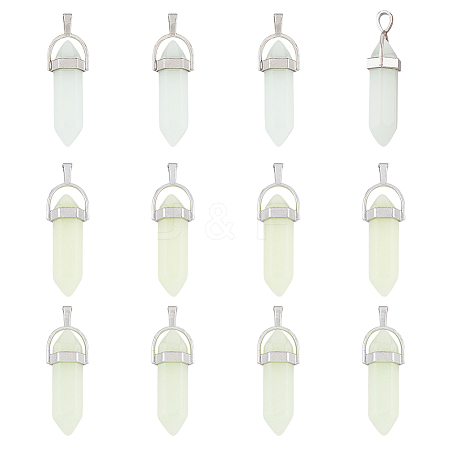 SUPERFINDINGS 12Pcs 3 Colors Bullet Glass Pointed Luminous Pendants FIND-FH0005-53-1