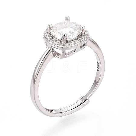 Adjustable 925 Sterling Silver Round Cut Moissanite Halo Promise Ring STER-T008-87P-1