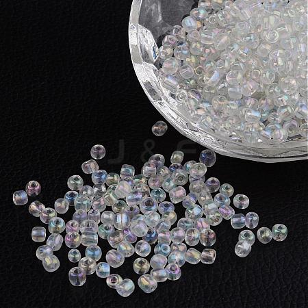 6/0 Transparent Rainbow Colours Round Glass Seed Beads X-SEED-A007-4mm-161-1
