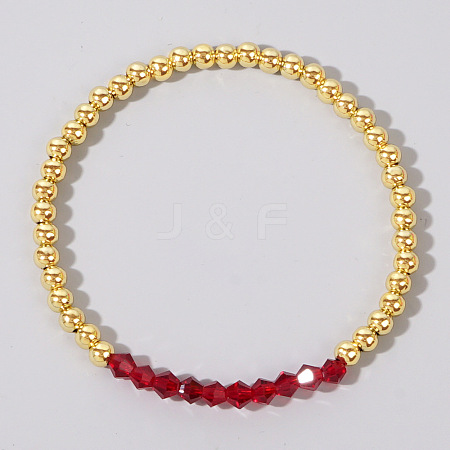 Colorful Birthstone Faceted Bicone & Brass Beaded Stretch Bracelets for Women RJ7989-1-1