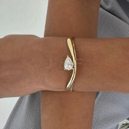 Adjustable Brass Pave Cubic Zirconia Cuff Bangles for Women QN2893-1-1