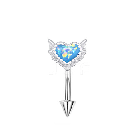 304 Stainless Steel & Resin Opal Heart Eyebrow Rings with Spike End WGE249E-03-1