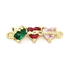 Brass Colorful Cubic Zirconia 3 Heart Connector Charms KK-D325-02G-1